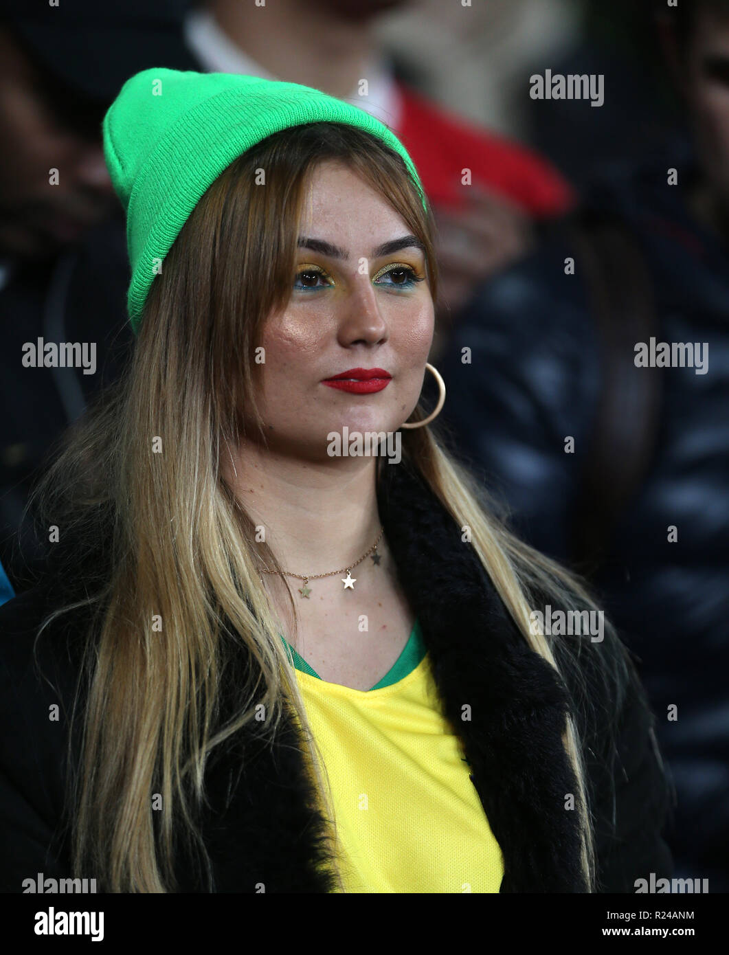 A fan in the stands prior to the International Friendly match at the Emirates Stadium, London. PRESS ASSOCIATION Photo. Picture date: Friday November 16, 2018. See PA story SOCCER Brazil. Photo credit should read: Steven Paston/PA Wire Stock Photo