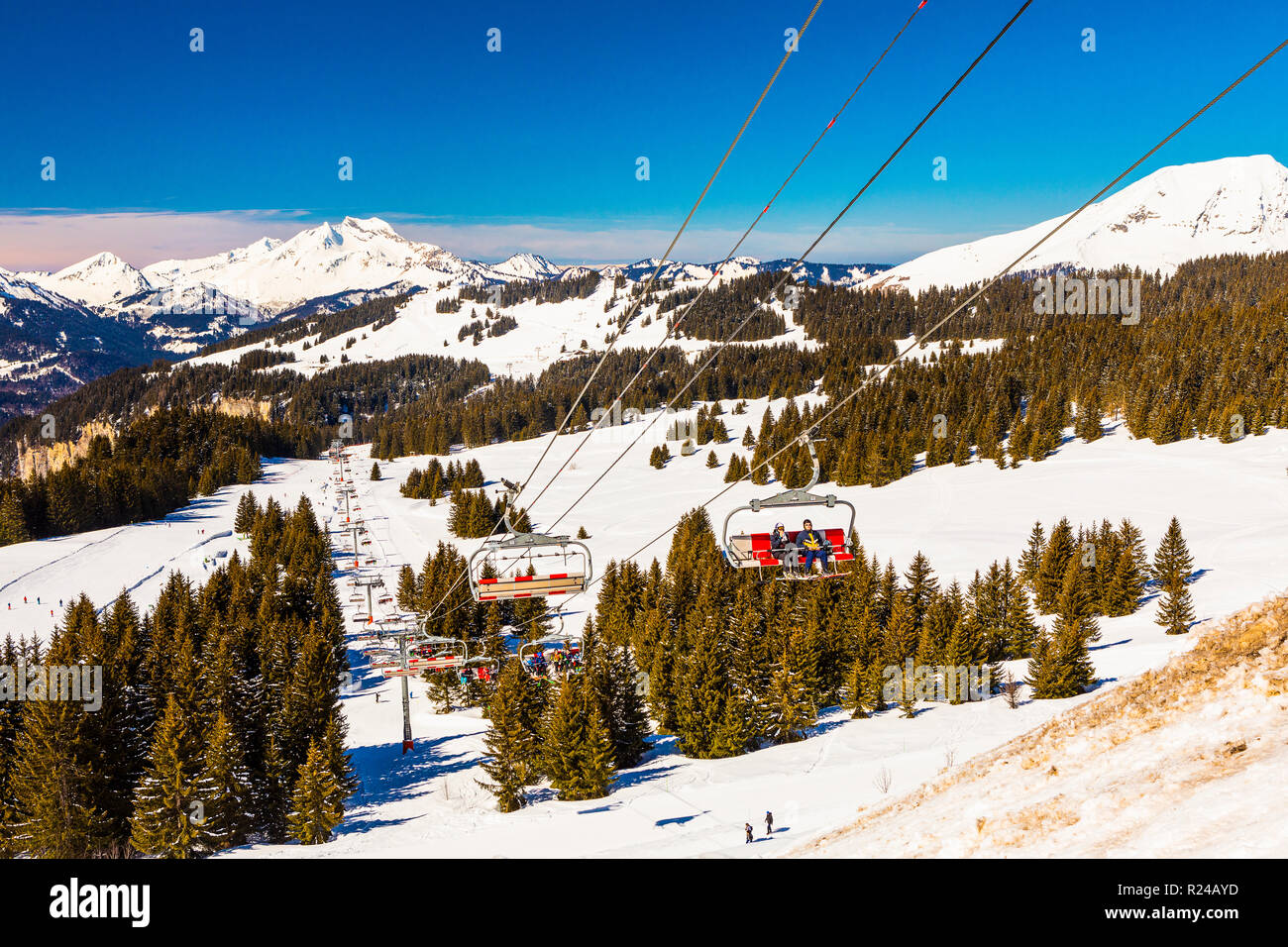 Chair lift in Avoriaz, Morzine, French Alps, France, Europe Stock Photo