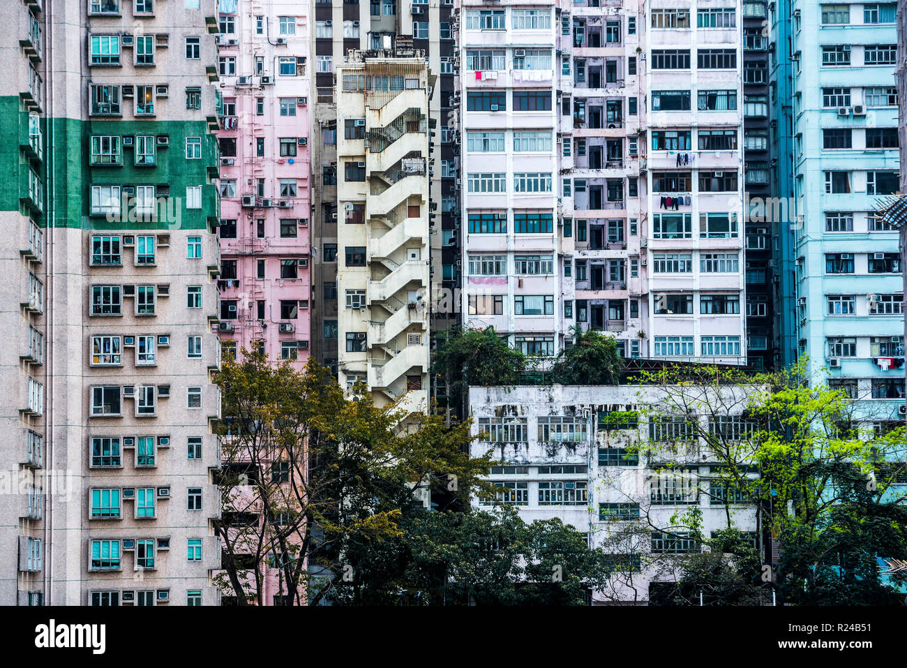 Flats in an apartment block, Hong Kong Island, Hong Kong, China, Asia Stock Photo
