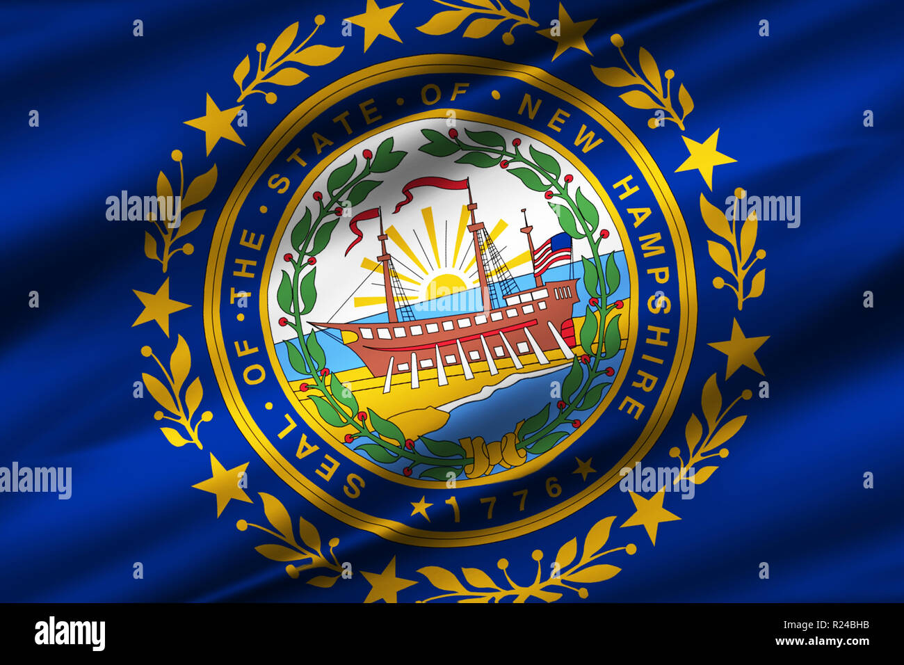 New Hampshire 3D waving flag illustration. Texture can be used as