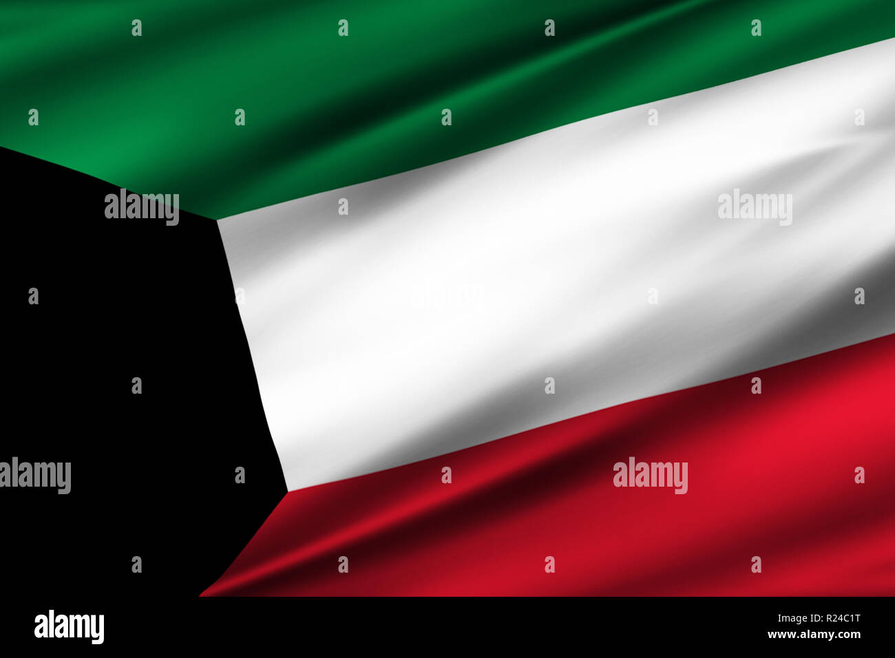 Kuwait 3D waving flag illustration. Texture can be used as background. Stock Photo