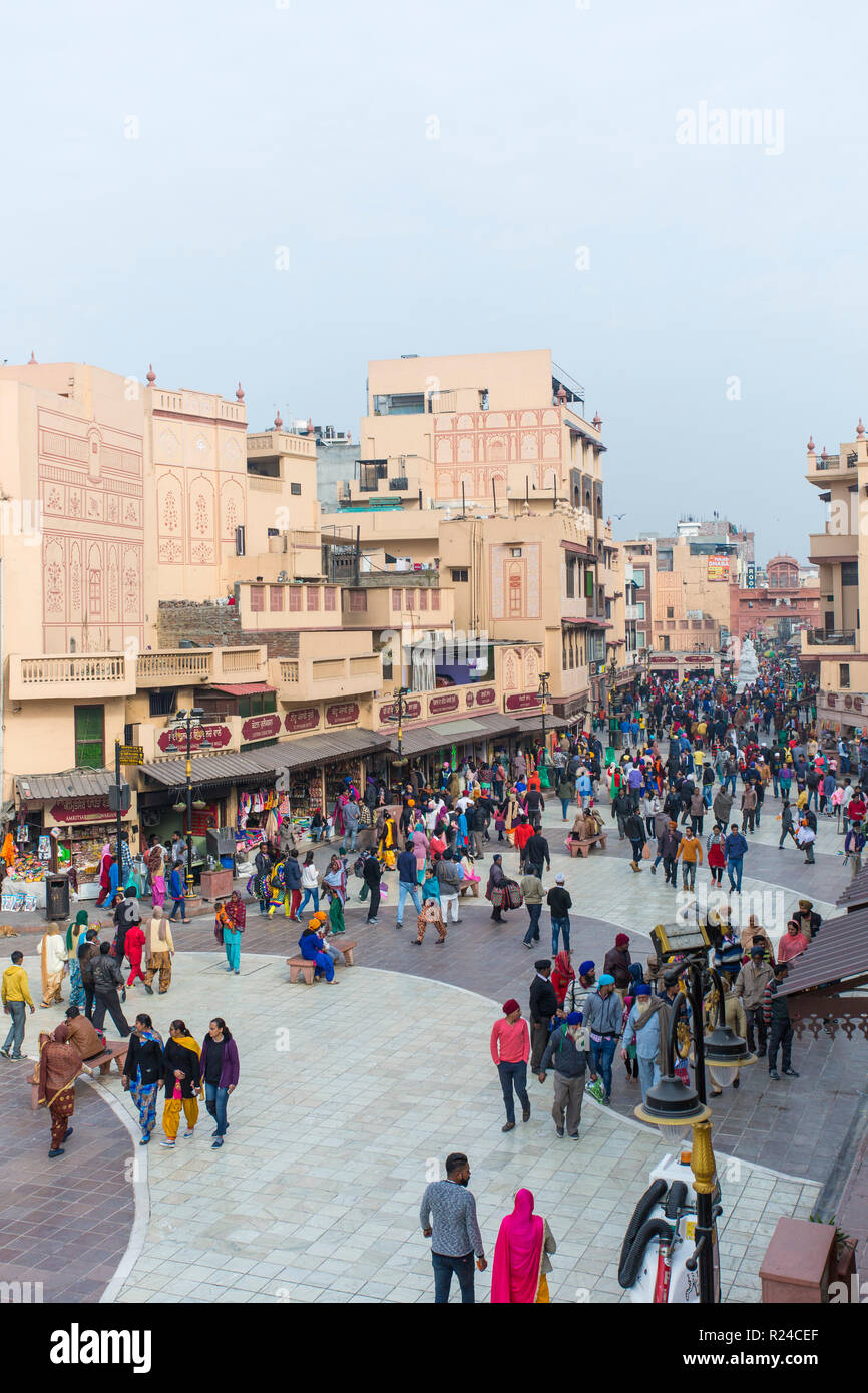 Heritage Street, pedestrian only walking street to the Golden Temple, Amritsar, Punjab, India, Asia Stock Photo