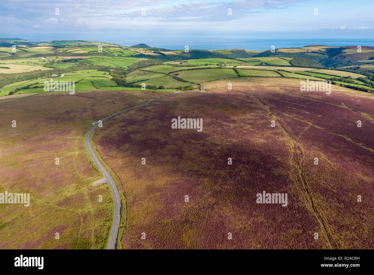 Aerial view over the moors, Exmoor National Park, Devon, England, United Kingdom, Europe Stock Photo