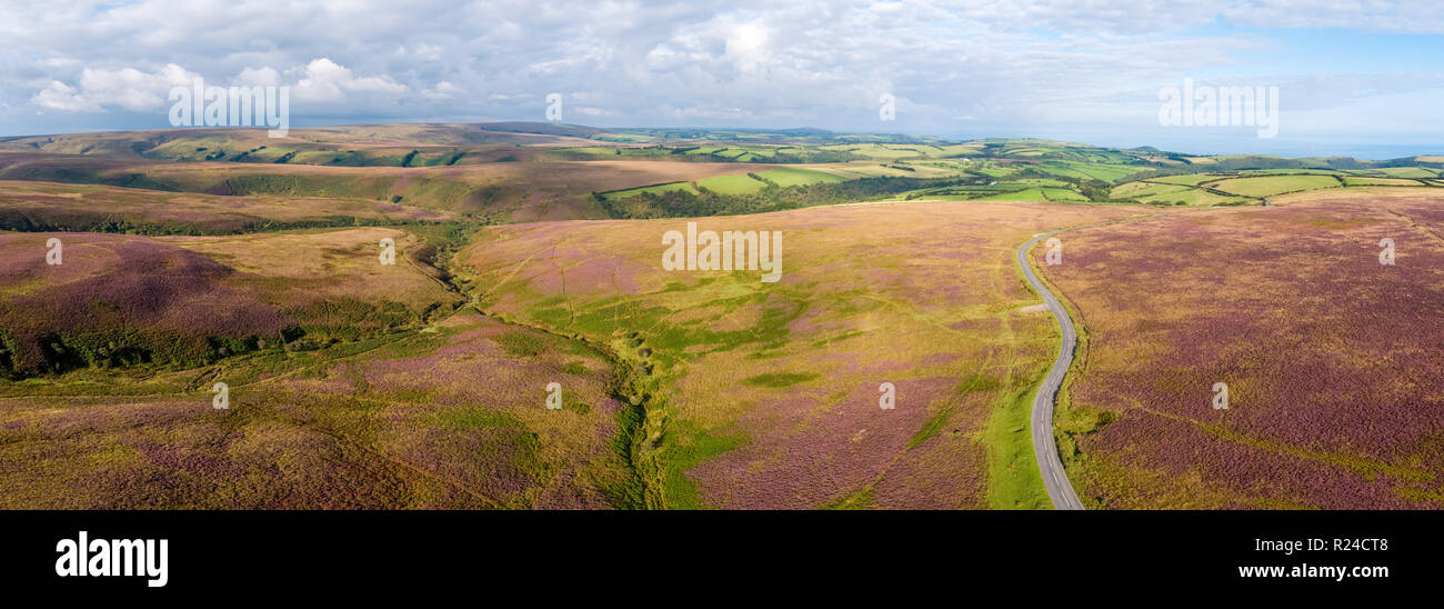 Aerial view over the moors, Exmoor National Park, Devon, England, United Kingdom, Europe Stock Photo
