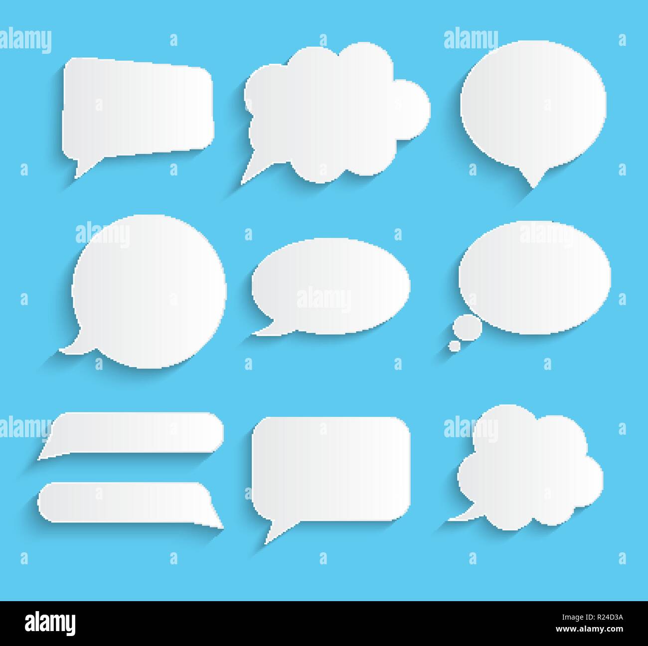 White blank retro speech bubbles set on blue background. Vector ...