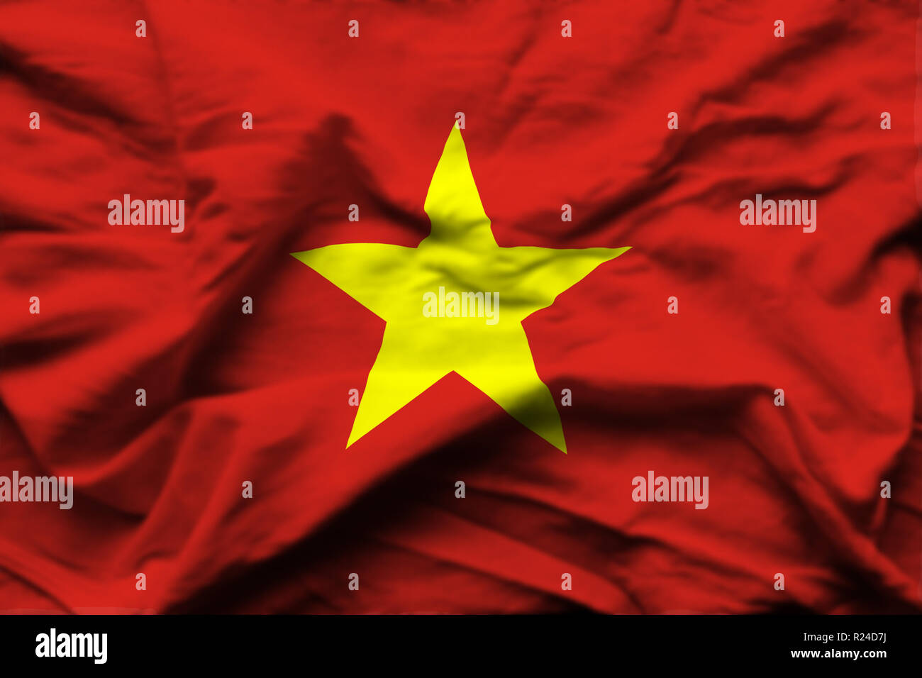 Vietnam 3D wrinkled flag illustration. Usable for background and texture. Stock Photo