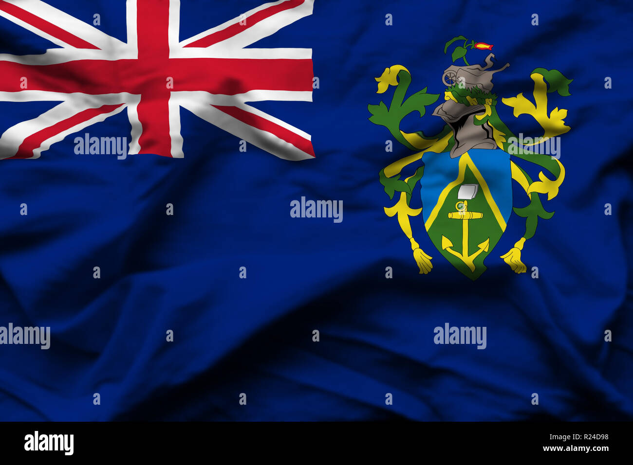 Pitcairn Islands 3D wrinkled flag illustration. Usable for background and texture. Stock Photo