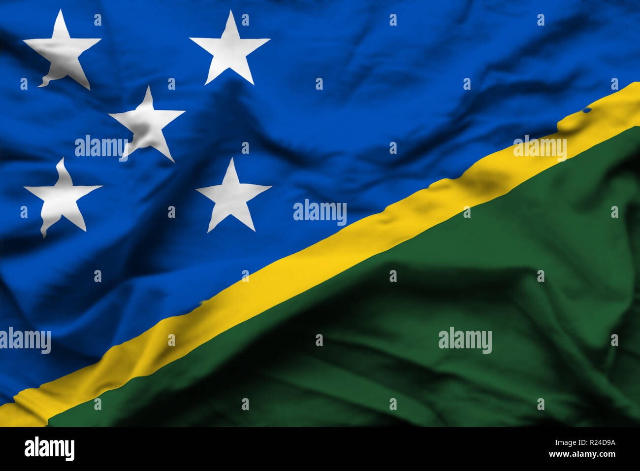 Salomon Islands 3D wrinkled flag illustration. Usable for background and texture. Stock Photo