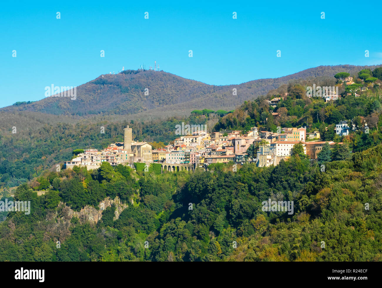 Nemi (Italy) - A nice little town in the metropolitan city of Rome, on the hill overlooking the Lake Nemi, a volcanic crater lake. Stock Photo