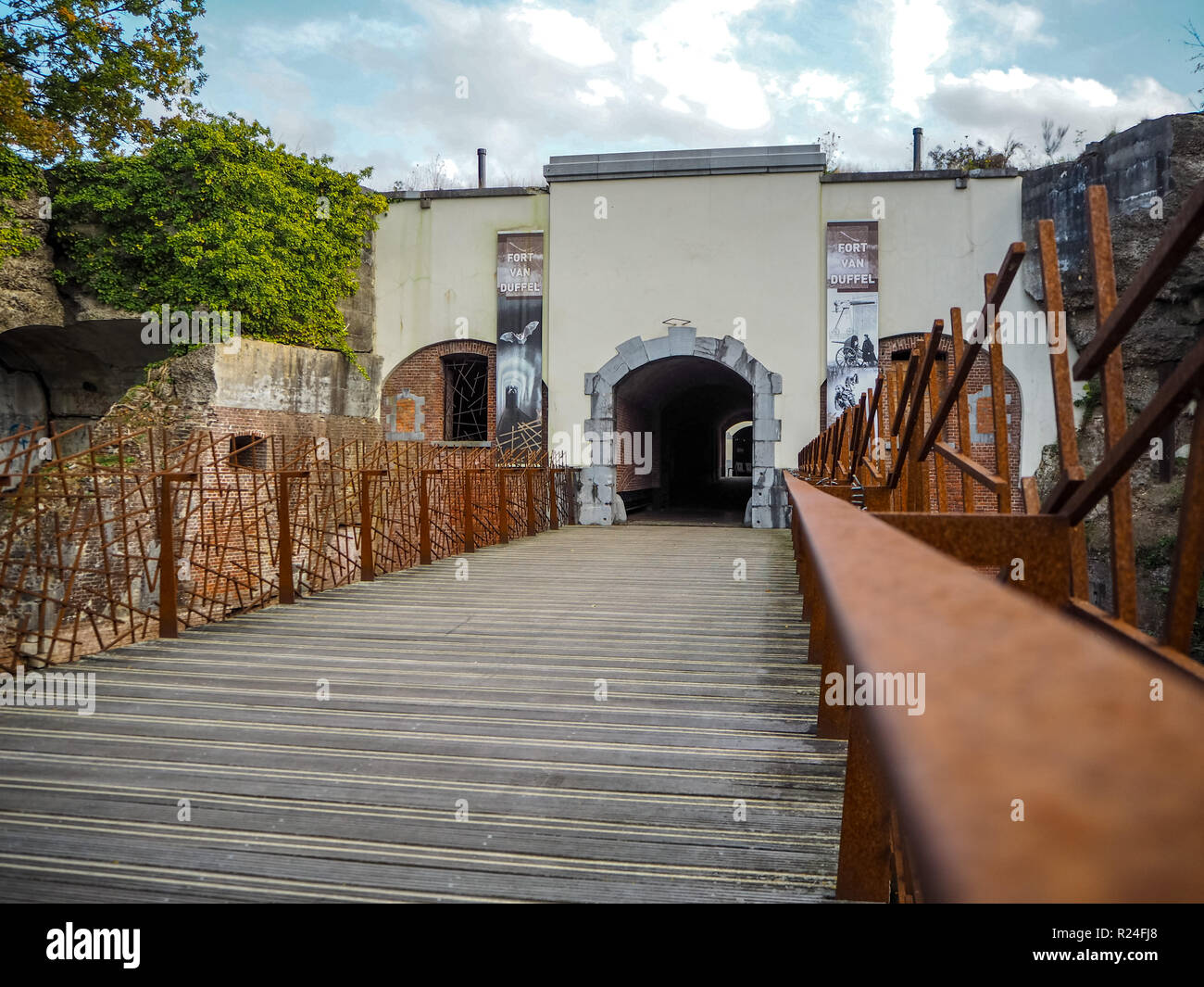 The entrance to the publicly accessible Fortress of Duffel near Mechelen, Belgium Stock Photo