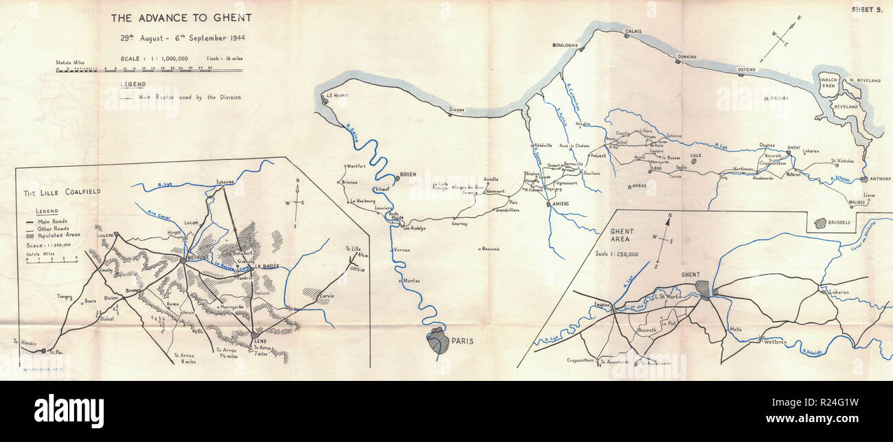 World War 2 European Campaign Maps 1945, Advance on Ghent Stock Photo