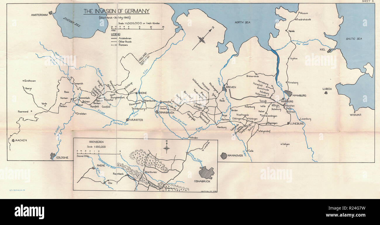 World War 2 European Campaign Maps 1945, Invasion of Germany Stock Photo