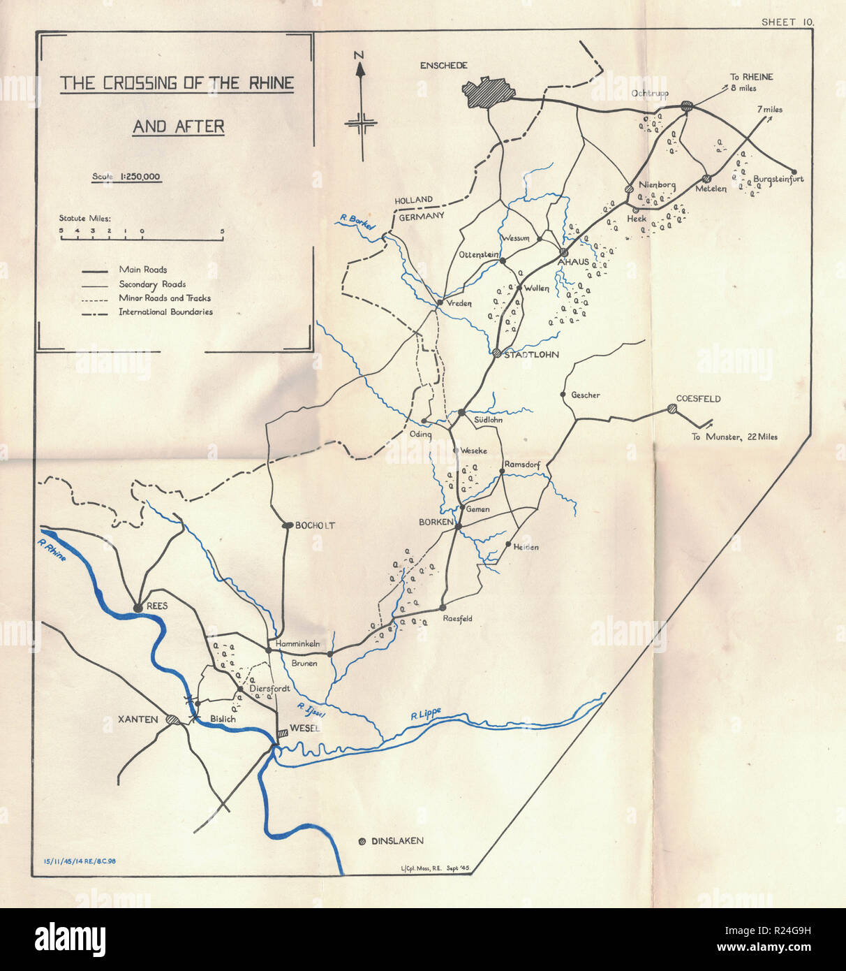 World War 2 European Campaign Maps 1945, Crossing the Rhine Stock Photo