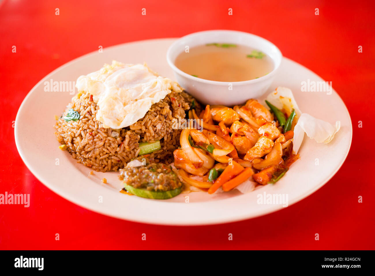 Fresh Prepared Malaysian Fried Chicken Set Served With Rice Egg And Clear Soup Broth In Local Restaurant In Kuala Kangsar Traditional Asian Cuisine Stock Photo Alamy