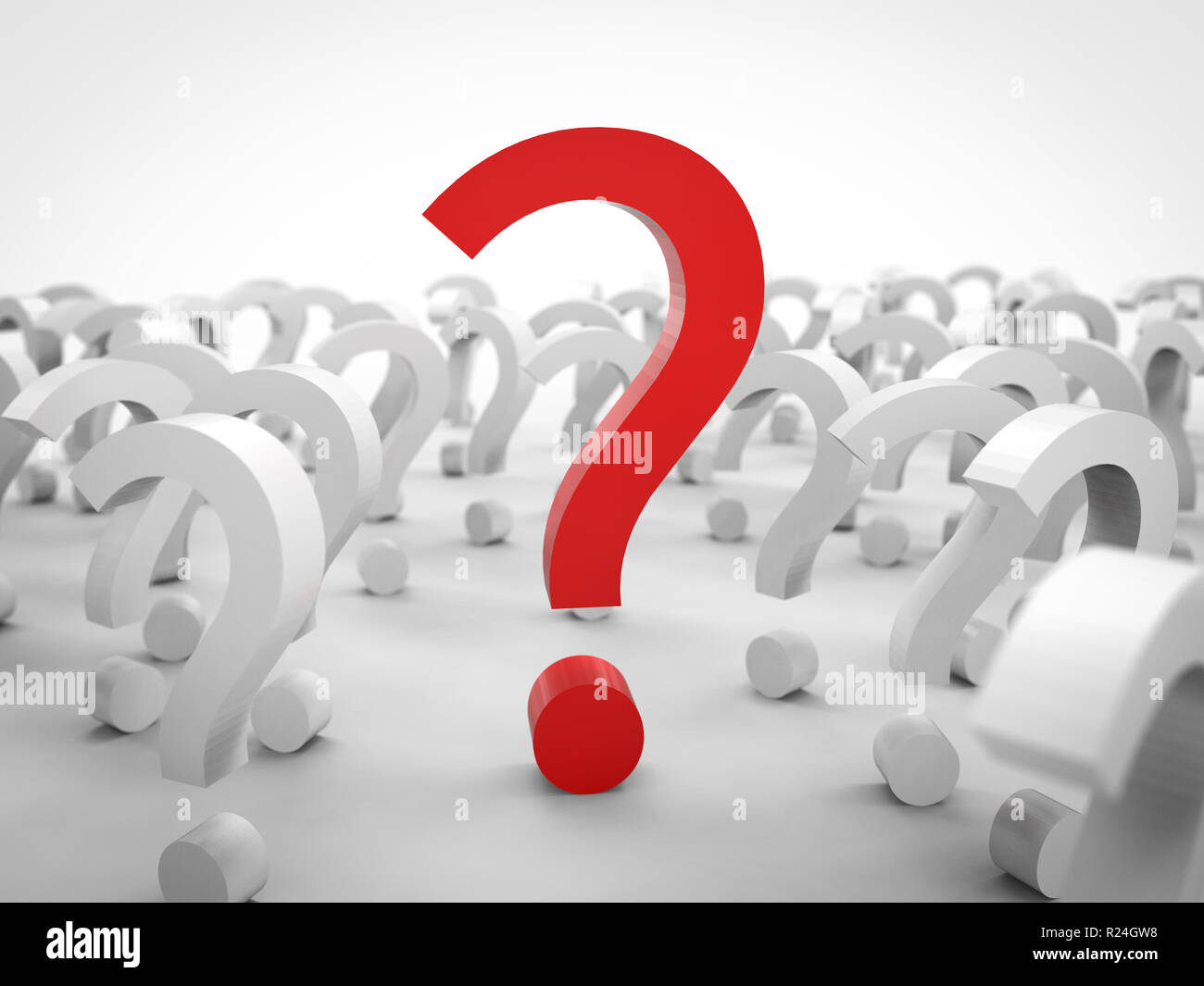3d rendering red question mark with white question marks on white background Stock Photo