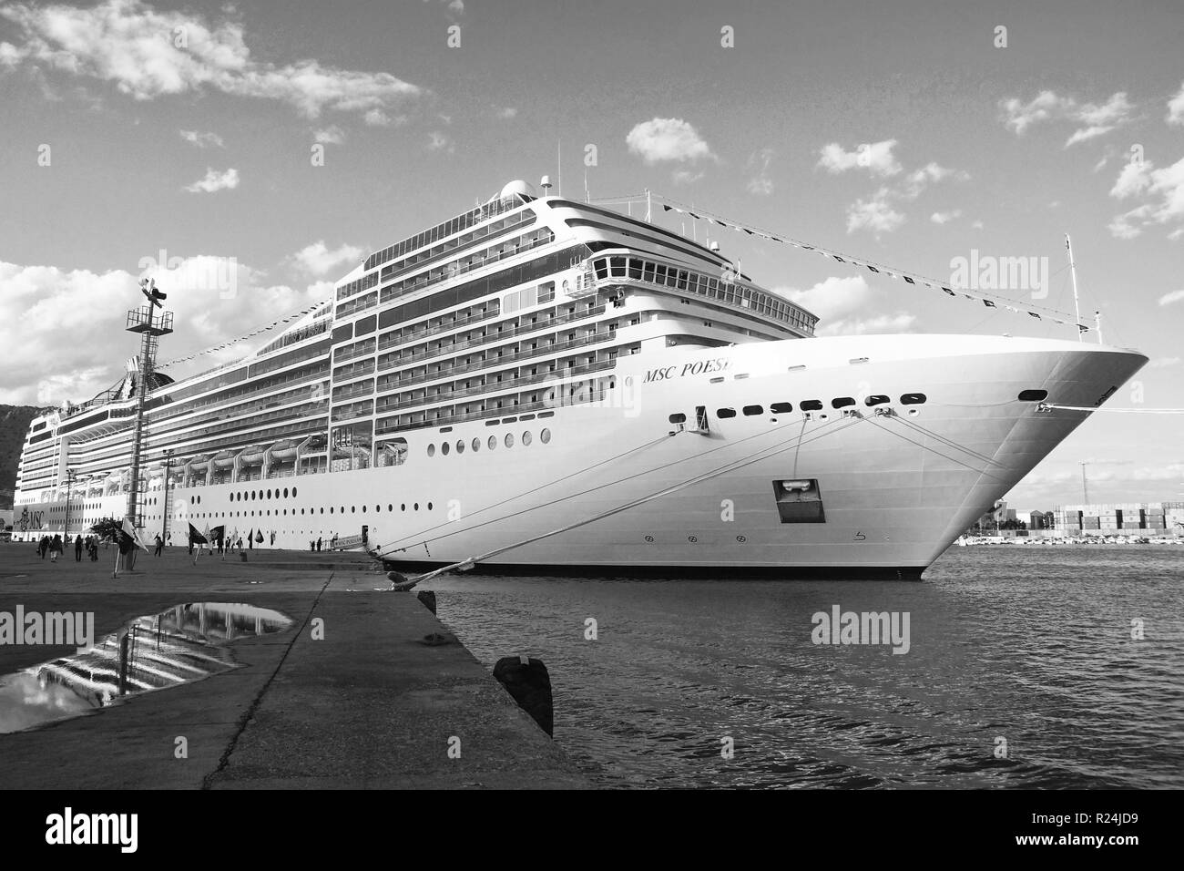 Antalia, Turkey-April 6, 2008: Cruise ship in the port. MSC Poesia cruise ship doched at port of Antalia. Stock Photo