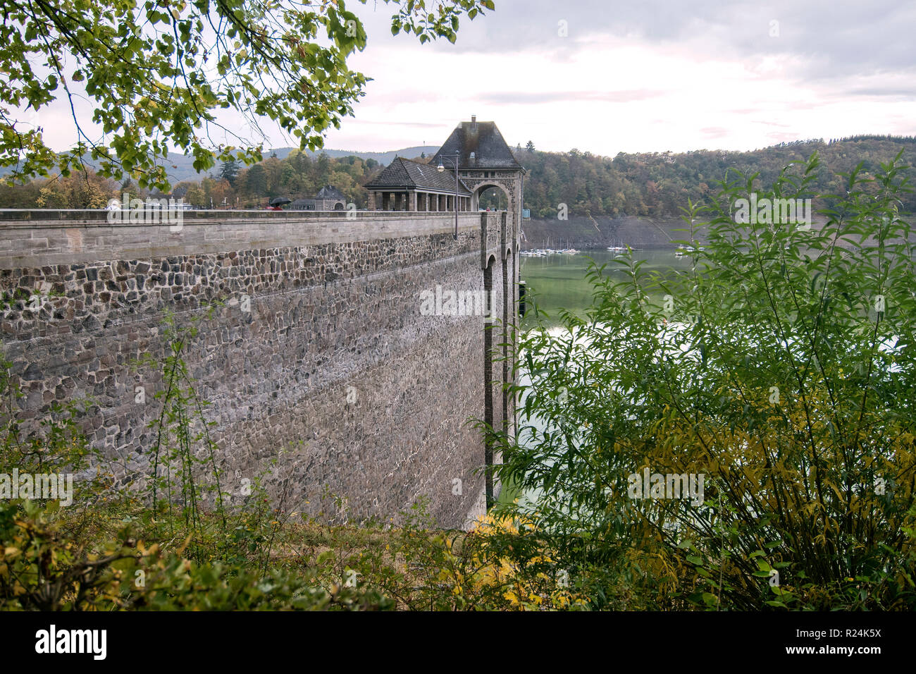 Dam wall at the Edertal Lock, Kellerwald-Edersee National Park. Stock Photo