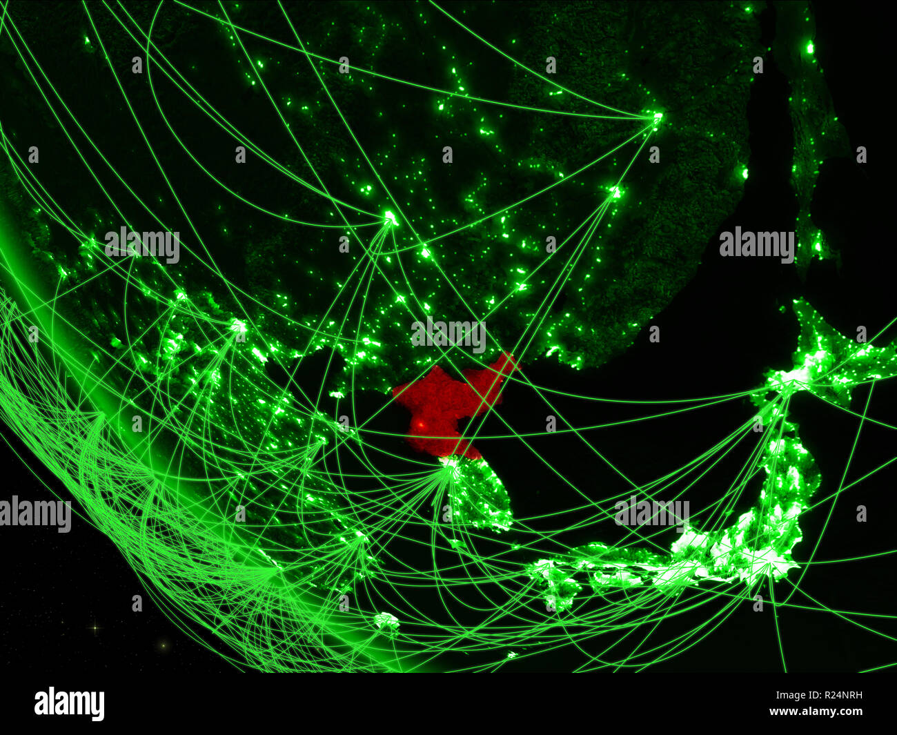 North Korea on green planet Earth from space with network. Concept of ...
