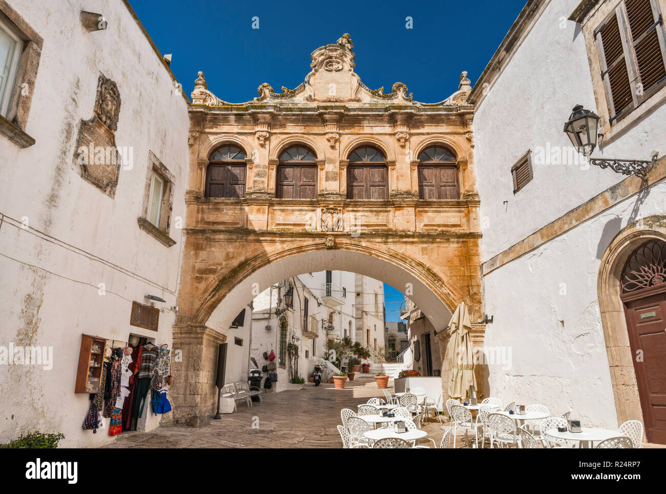 Arco Scoppa, 17th century arch, in Ostuni, Apulia, Italy Stock Photo