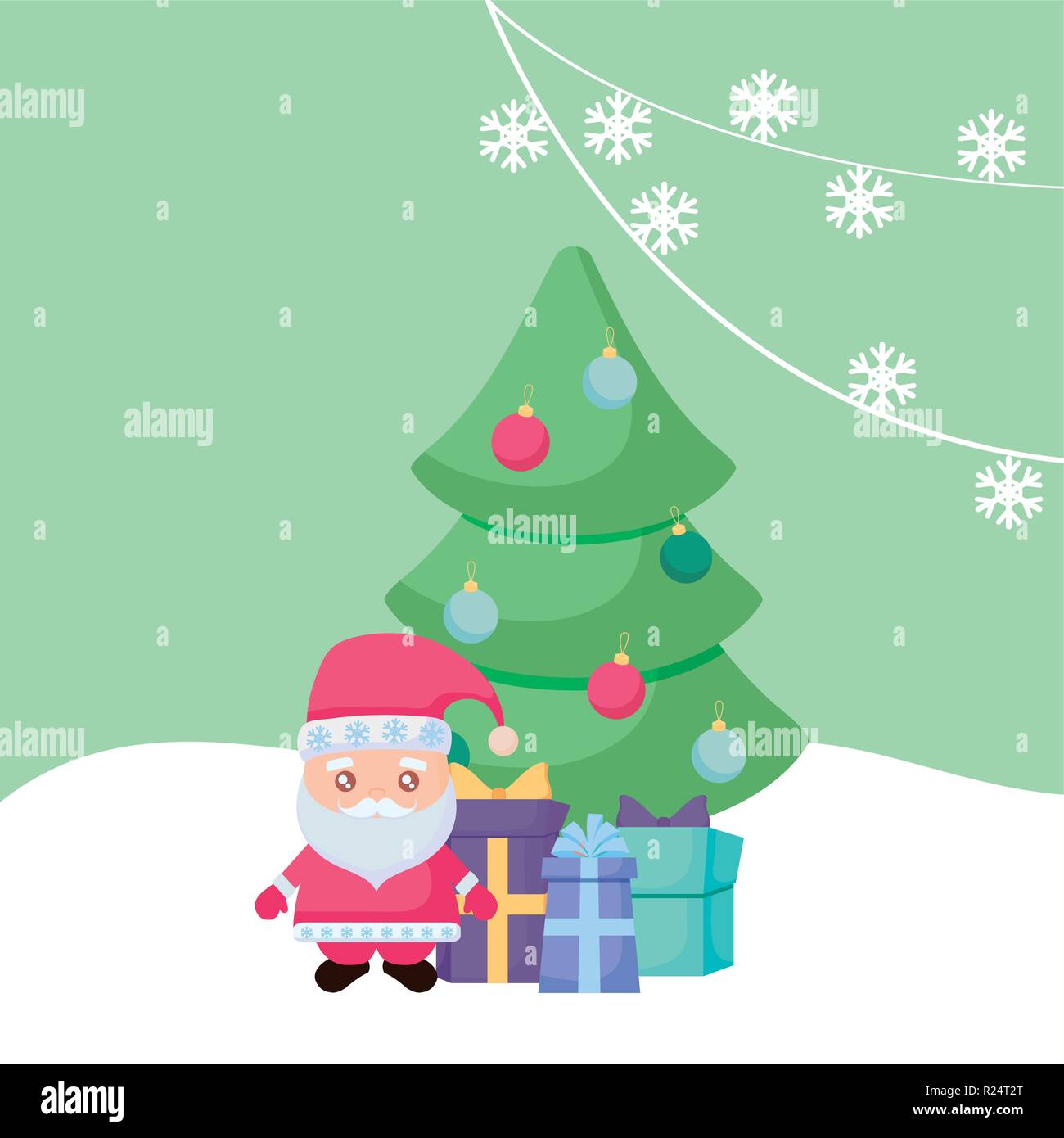 Christmas tree with gift boxes over green background, vector ...