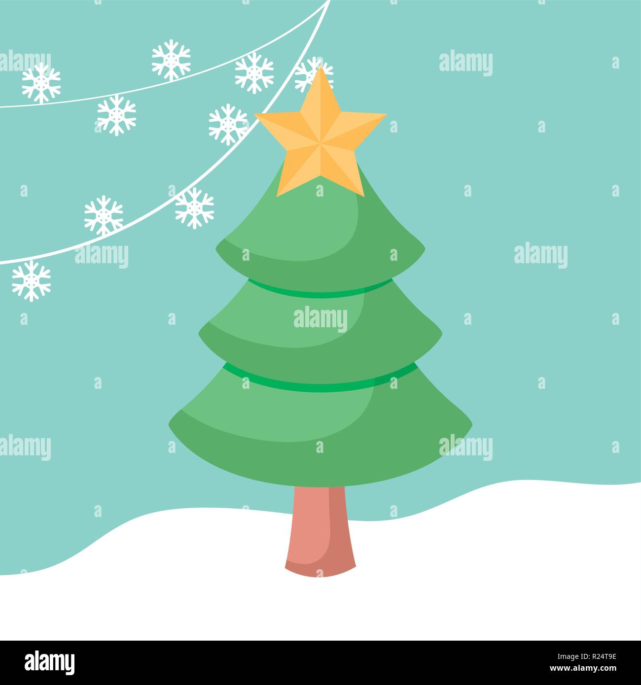 Christmas tree with a star on top over blue background, vector ...