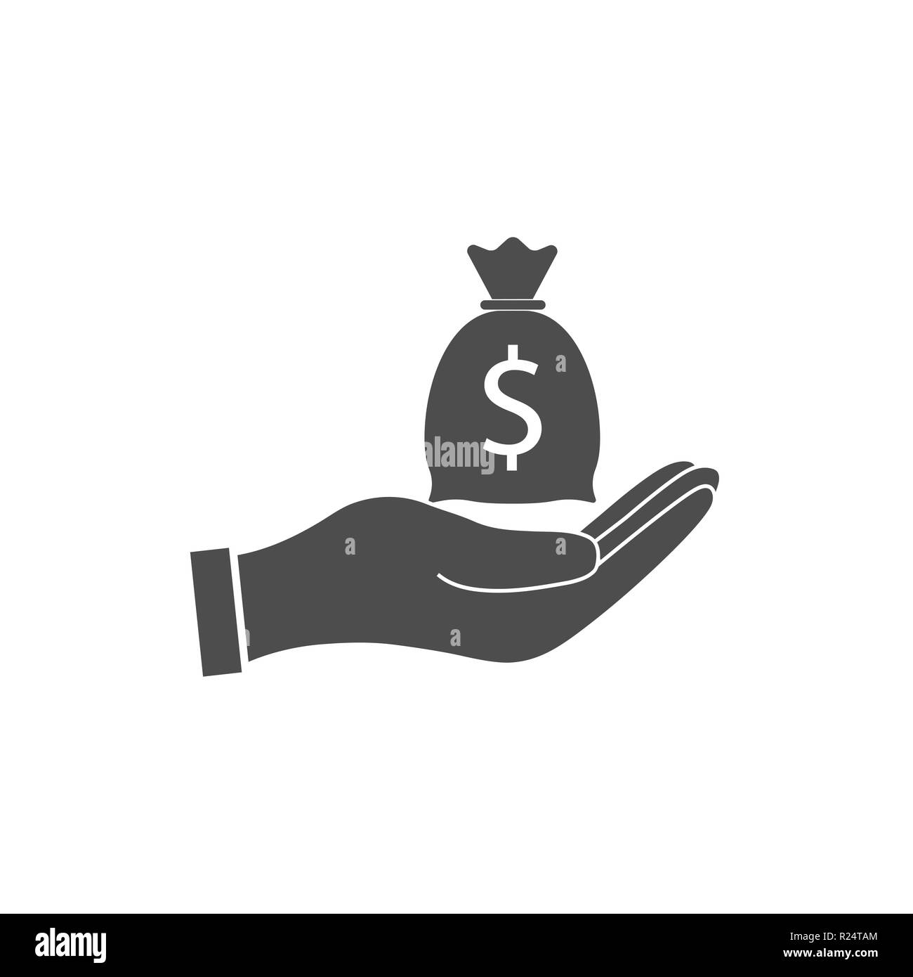 Money bag with hand icon. Vector illustration, flat Stock Vector Image ...