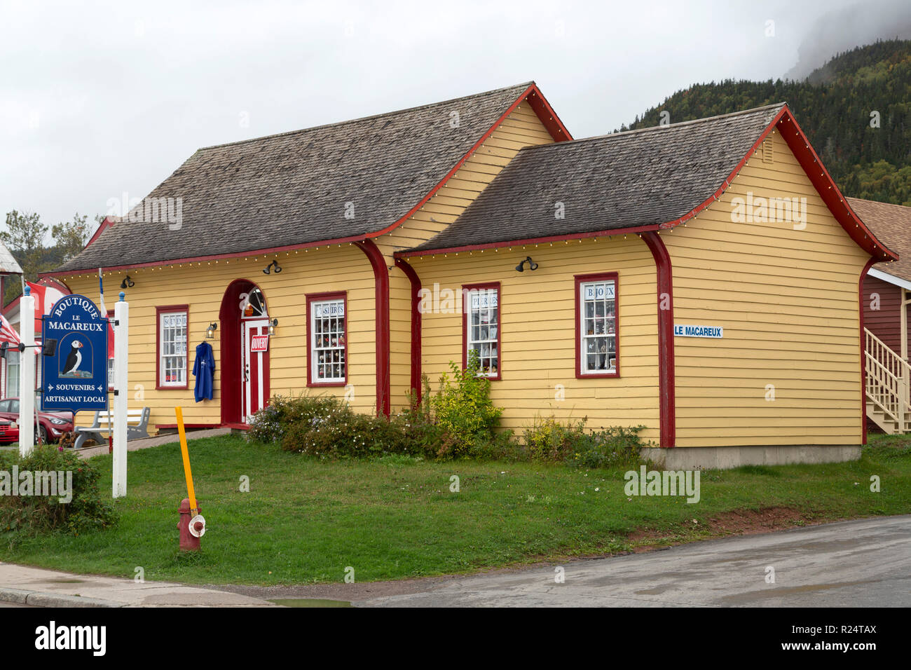 A store within the city of Perce on the Gaspe Peninsula of Canada. The shop sells souvenirs and handmade local products. Stock Photo