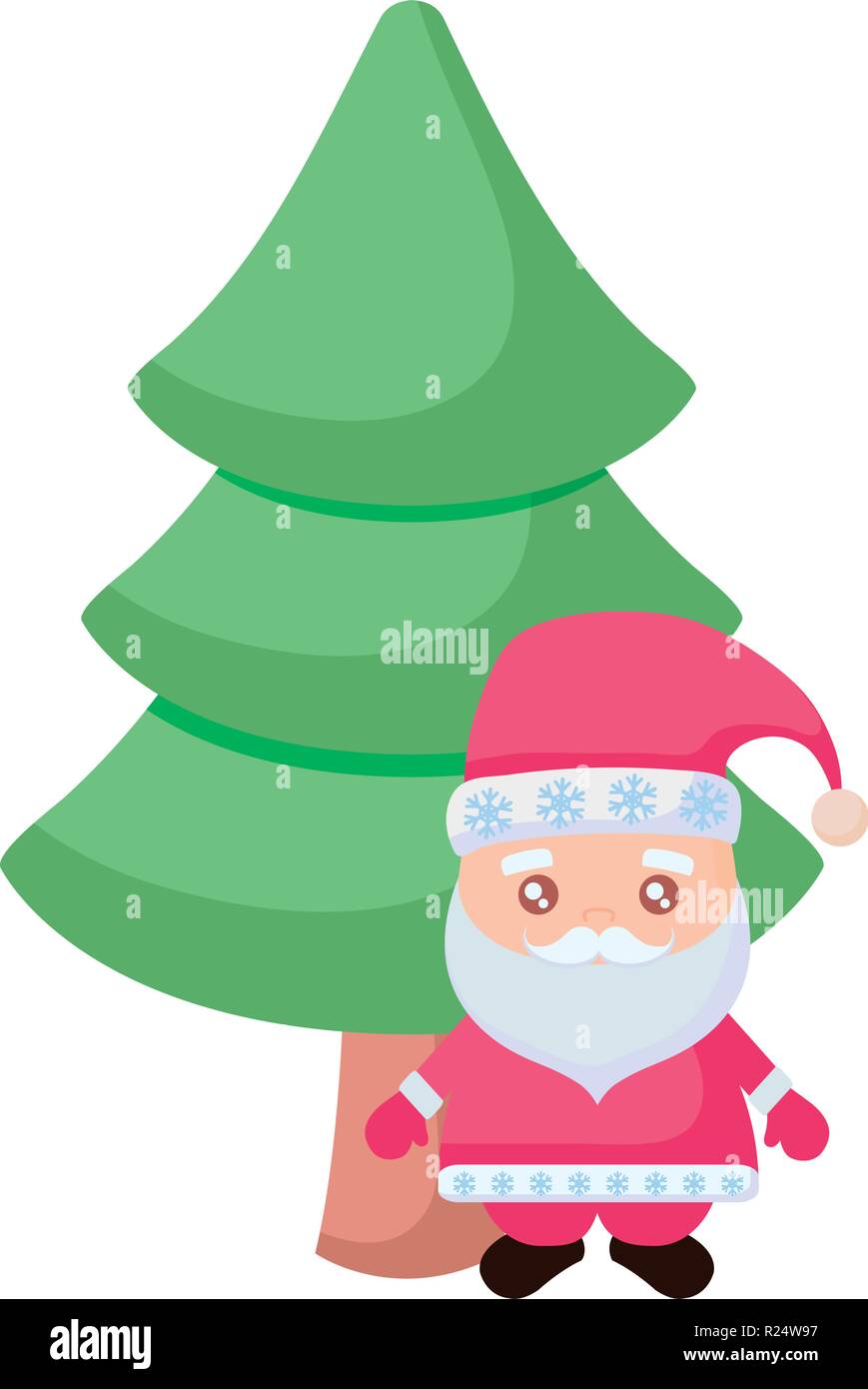 Christmas pine tree and santa claus over white background, vector ...