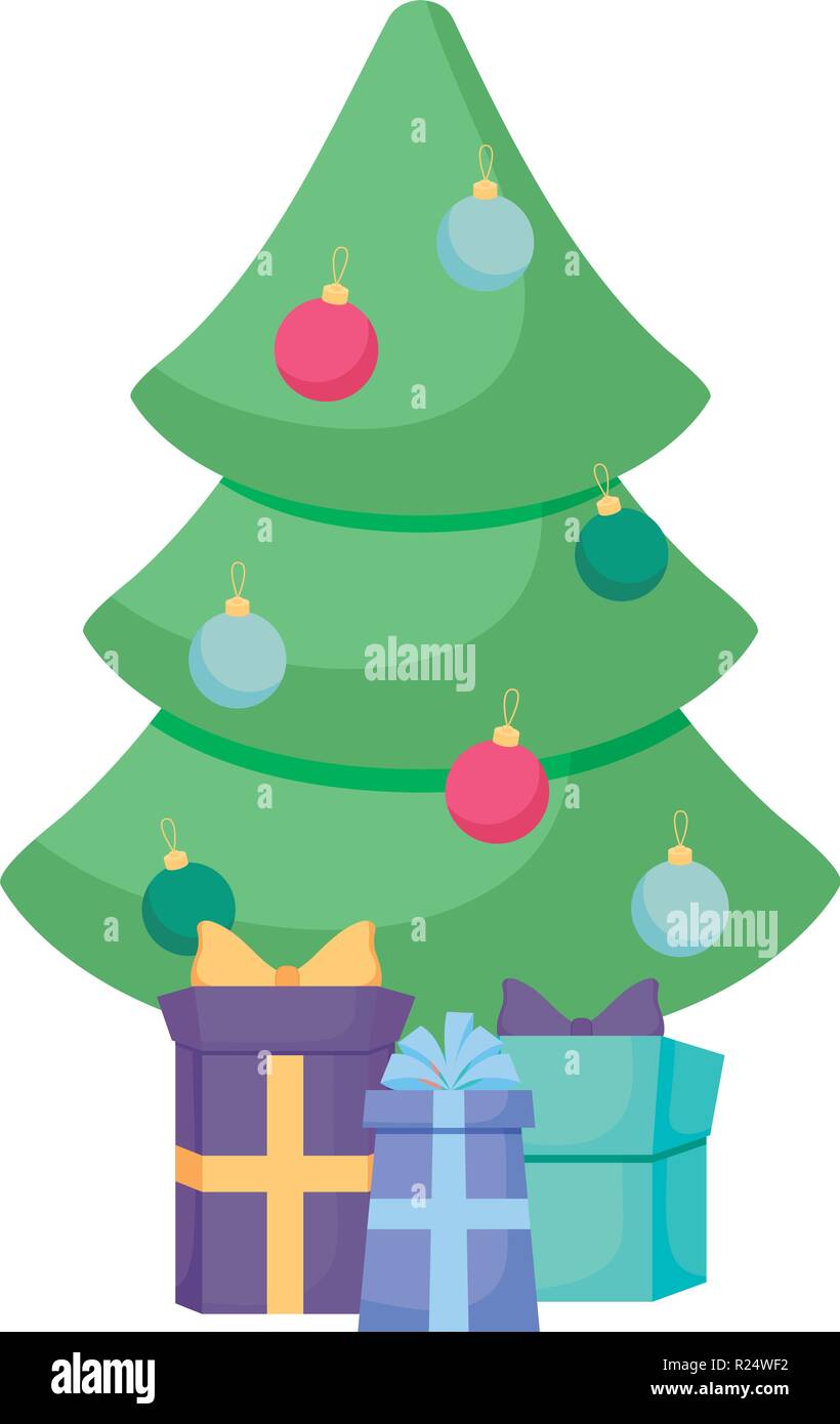 Christmas tree with gift boxes over white background, vector ...