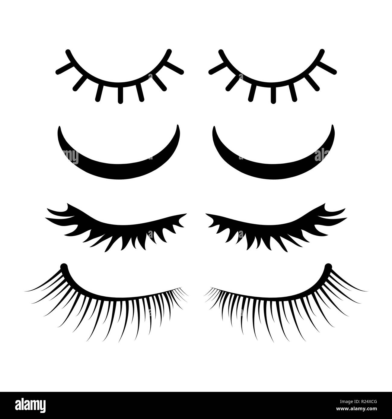 closed eyes with lashes set design isolated on white background Stock Vector