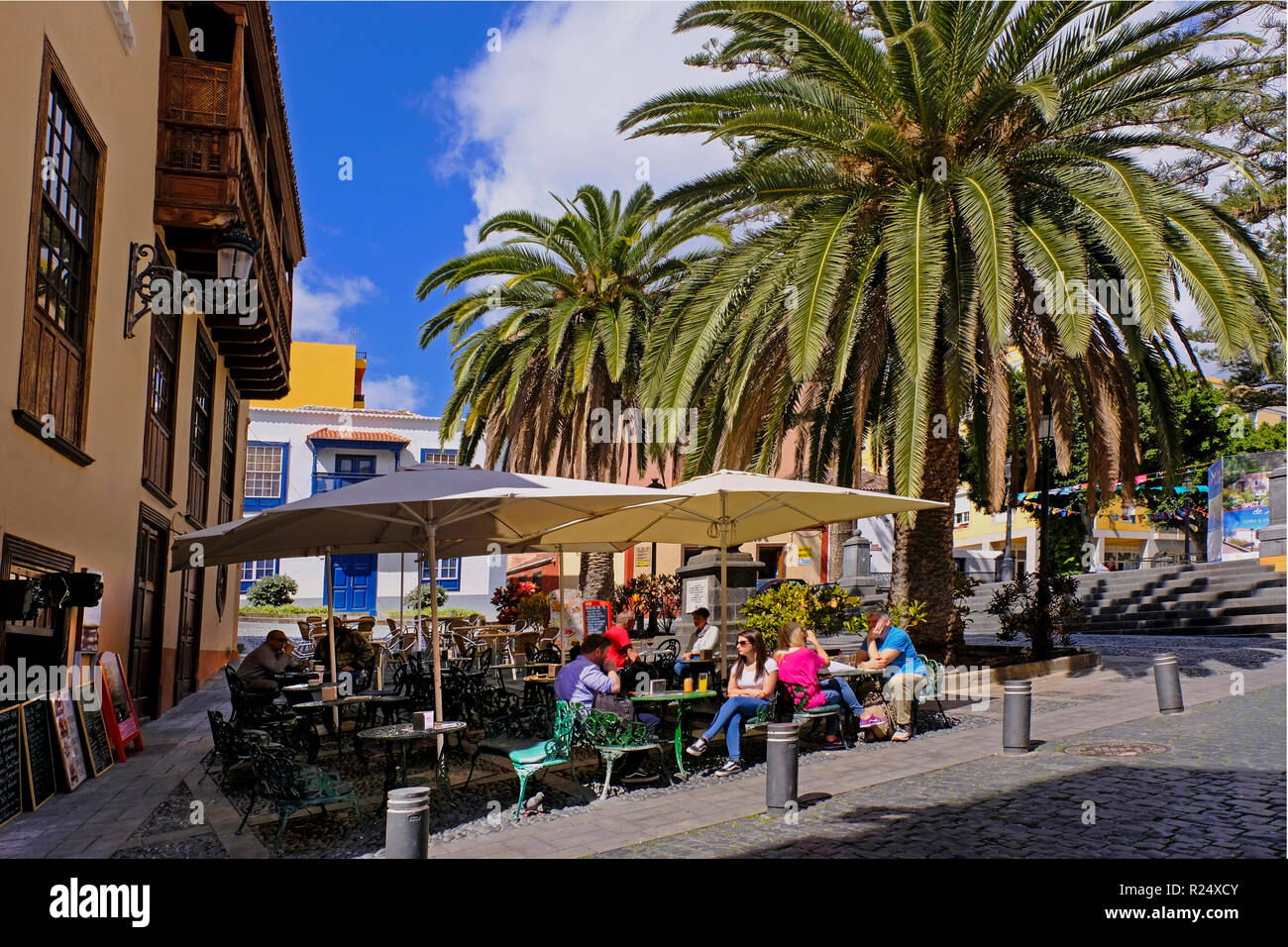 Cafe, Plaza de la Alameda, Santa Cruz, La Palma, Canary Island Stock Photo