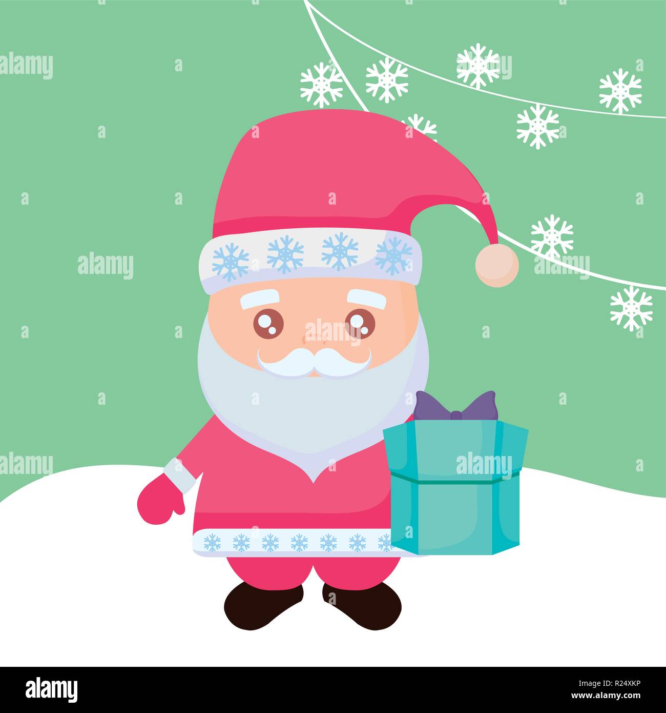 cartoon santa claus with gift box over green background, vector ...