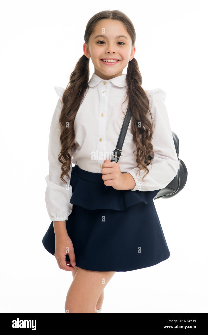 Learn how fit backpack correctly for school. Schoolgirl cute in formal
