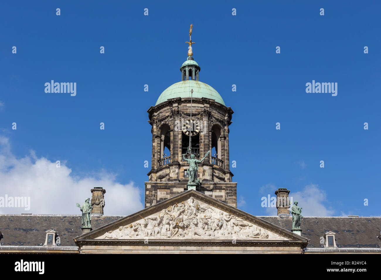 Bell Tower Of The Royal Palace (Koninklijk Paleis) In Amsterdam, Netherlands Stock Photo