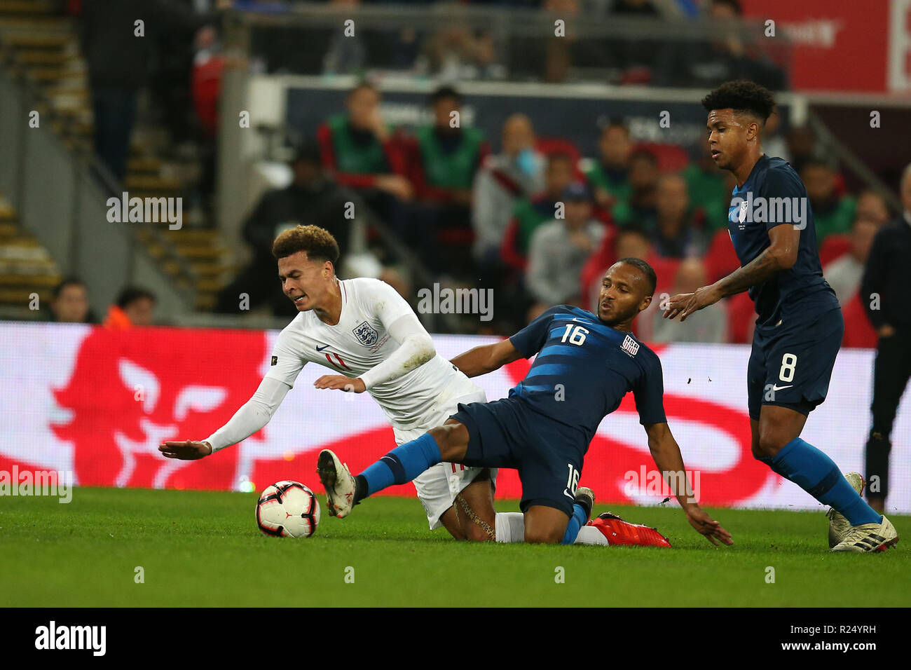 London Uk 15th Nov 2018 Dele Alli Of England Is Fouled By Julian Green Of Usa International Football Friendly Match England V Usa At Wembley Stadium In London On Thursday 15th November