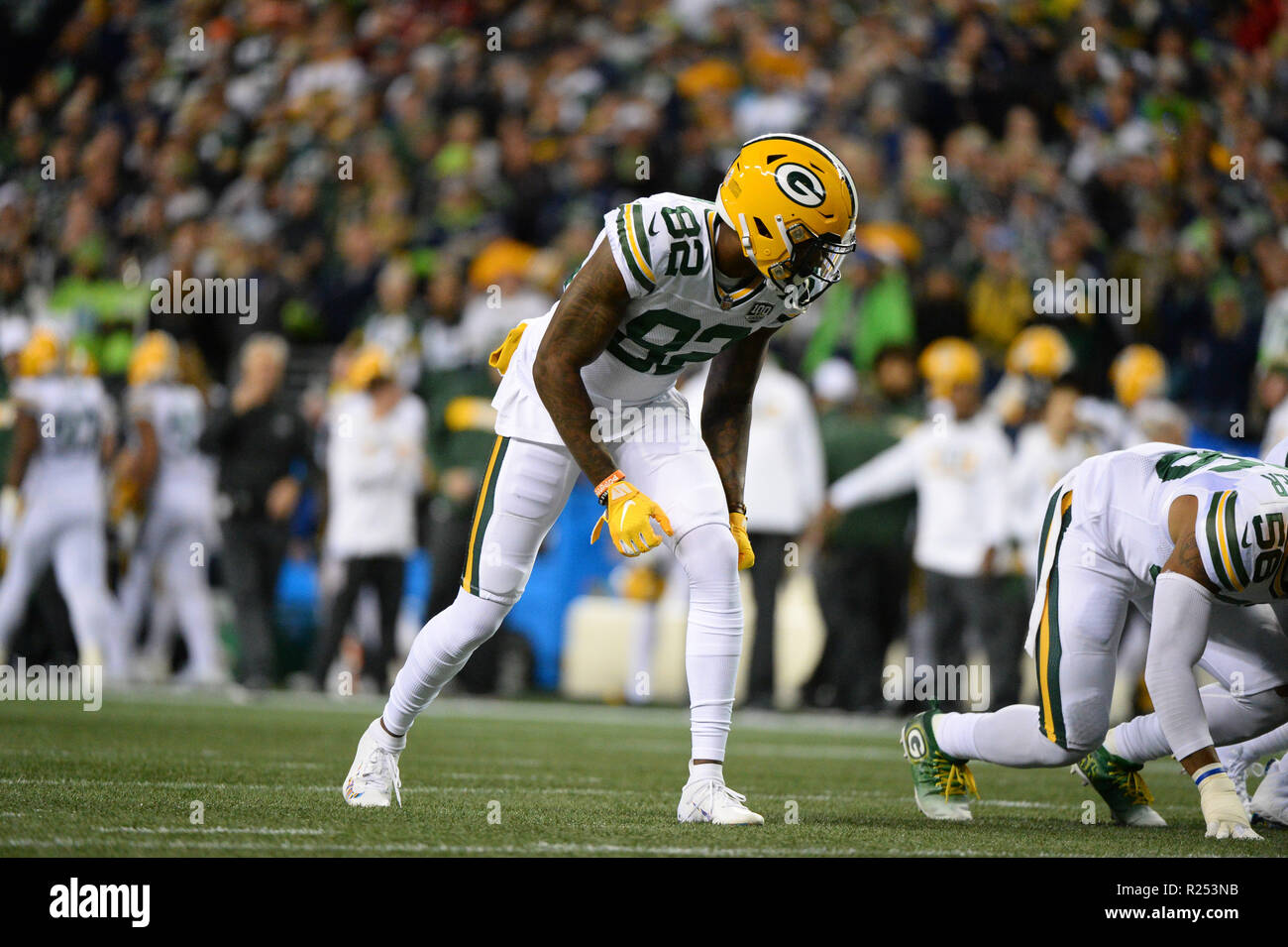 Seattle, WA, USA. 15th Nov, 2018. Green Bay Packers quarterback Aaron  Rodgers (12) in the pocket in his color rush uniform during a game between  the Green Bay Packers and Seattle Seahawks