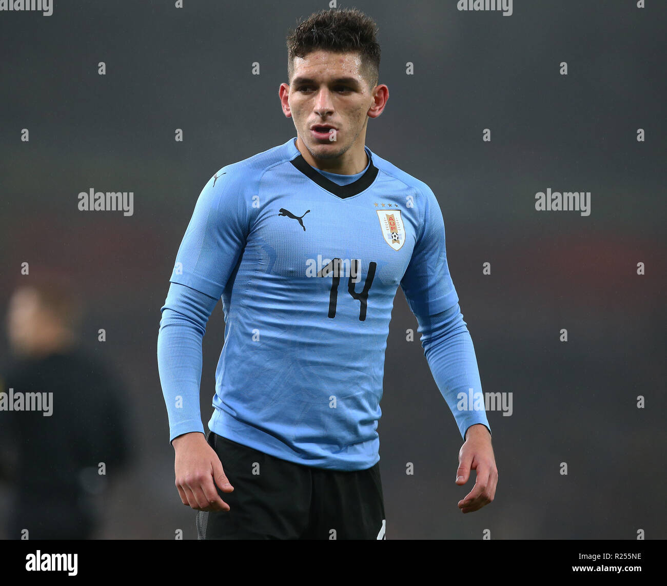 London England November 16 2018 Lucas Torreira Of Uruguay During Chevrolet Brazil Global Tour International Friendly Between Brazil And Uruguay At Emirates Stadium Arsenal Football Club England On 16 Nov
