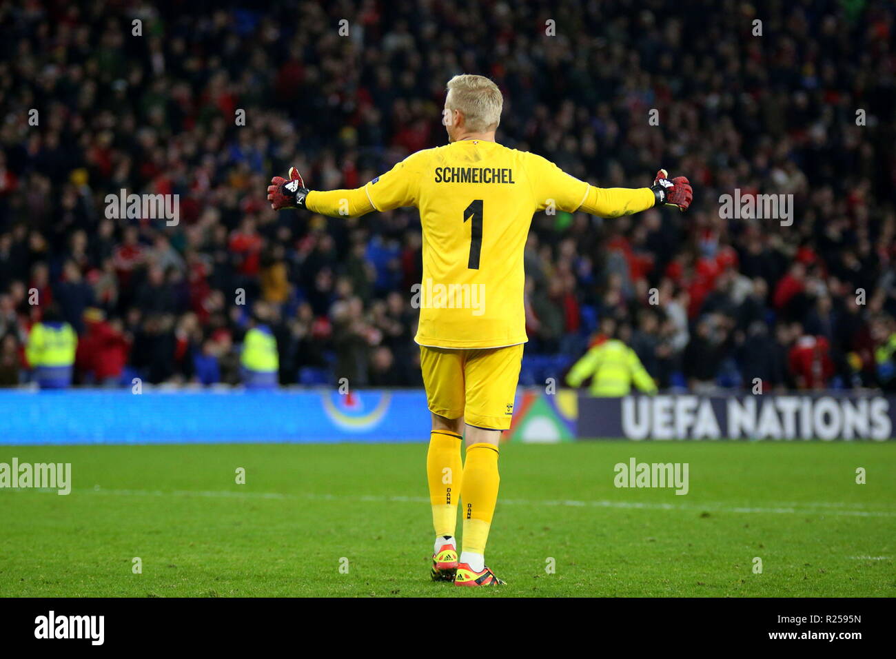 16th November 2018, the UEFA Nations League match Wales v Denmark at the  Cardiff City Stadium. Kasper Peter Schmeichel is a Danish professional  footballer who plays as a goalkeeper for Premier League