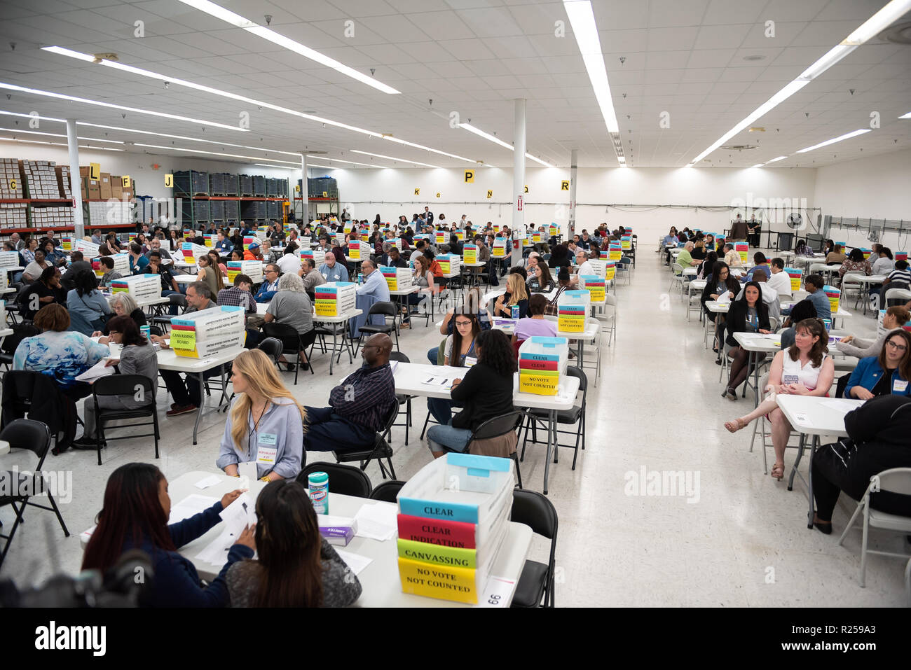 Fort Lauderdale, USA. 16th November 2018. Broward County conducts a hand recount of ballots for the senator, at the Supervisor of Elections office. Credit: SOPA Images Limited/Alamy Live News Stock Photo