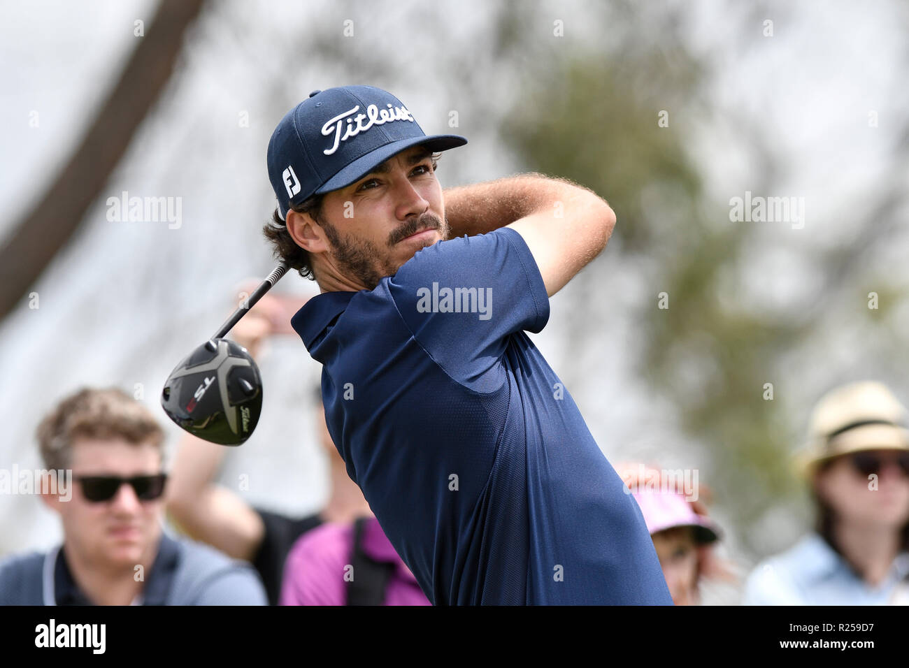 Sydney, Australia. 17th November 2018, The Lakes Golf Club, Sydney, Australia; Emirates Australian Open Golf, round 3;Matt Jager of Australia watches the flight of his tee shot on the 3rd hole Credit: Action Plus Sports Images/Alamy Live News Stock Photo