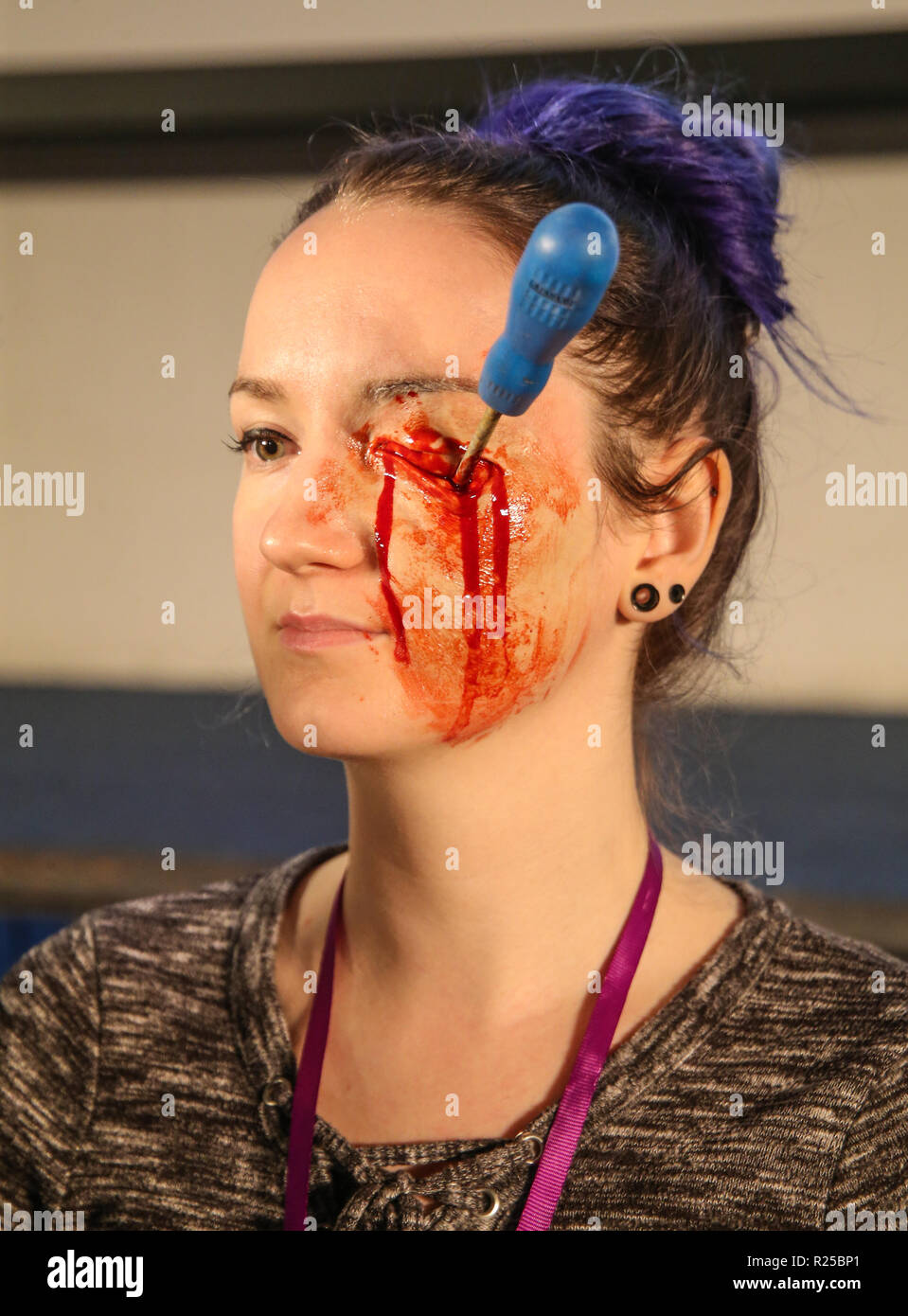 Birmingham,Midlands ,UK 17 November  2018 Birmingham University held the acclaimed The Prosthetic Event 2018 an event for those passionate about prosthetic,special defects ,Make up ,animations  ,mask ,sculptures ,mould making ,puppets,body painting ,a show with a difference @Paul Quezada-Neiman/Alamy Live News Stock Photo