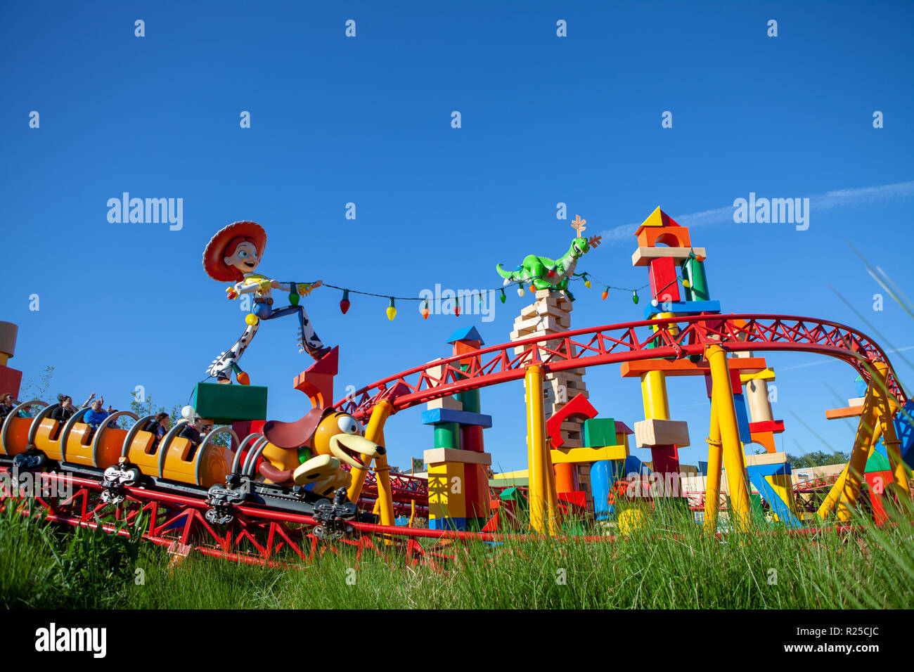 Slinky Dog Dash rollercoaster, Toy Story Land at Disney's Hollywood Studios Theme Park, Orlando, Florida Stock Photo