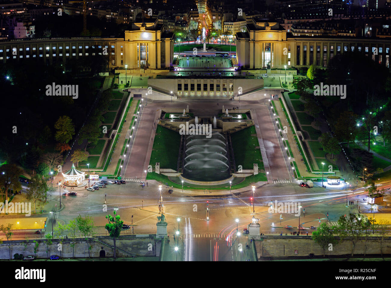 The night view of Paris city from the top of Eiffel tower Stock Photo