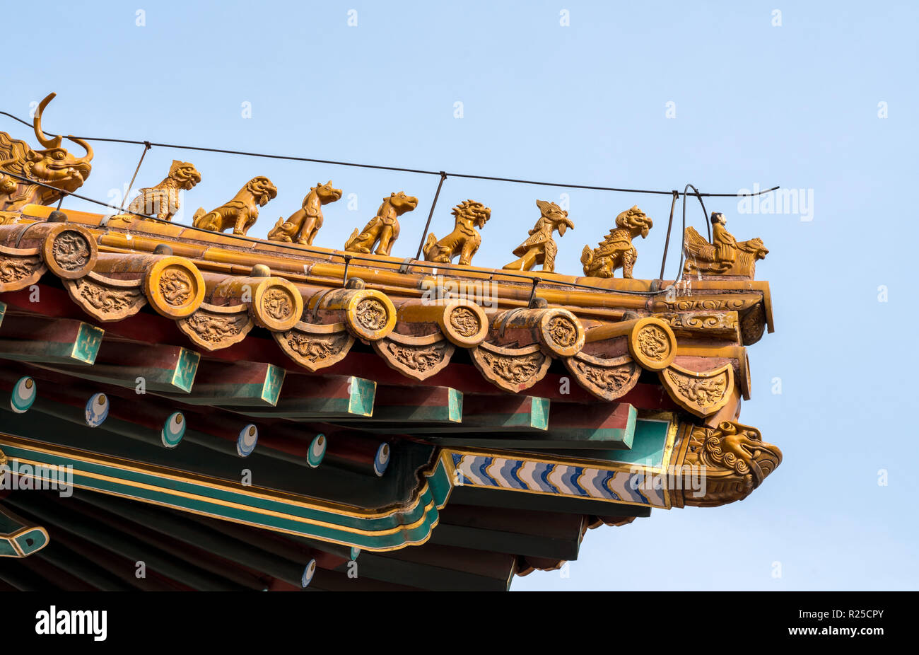 Details of roof and carvings in Forbidden City in Beijing Stock Photo