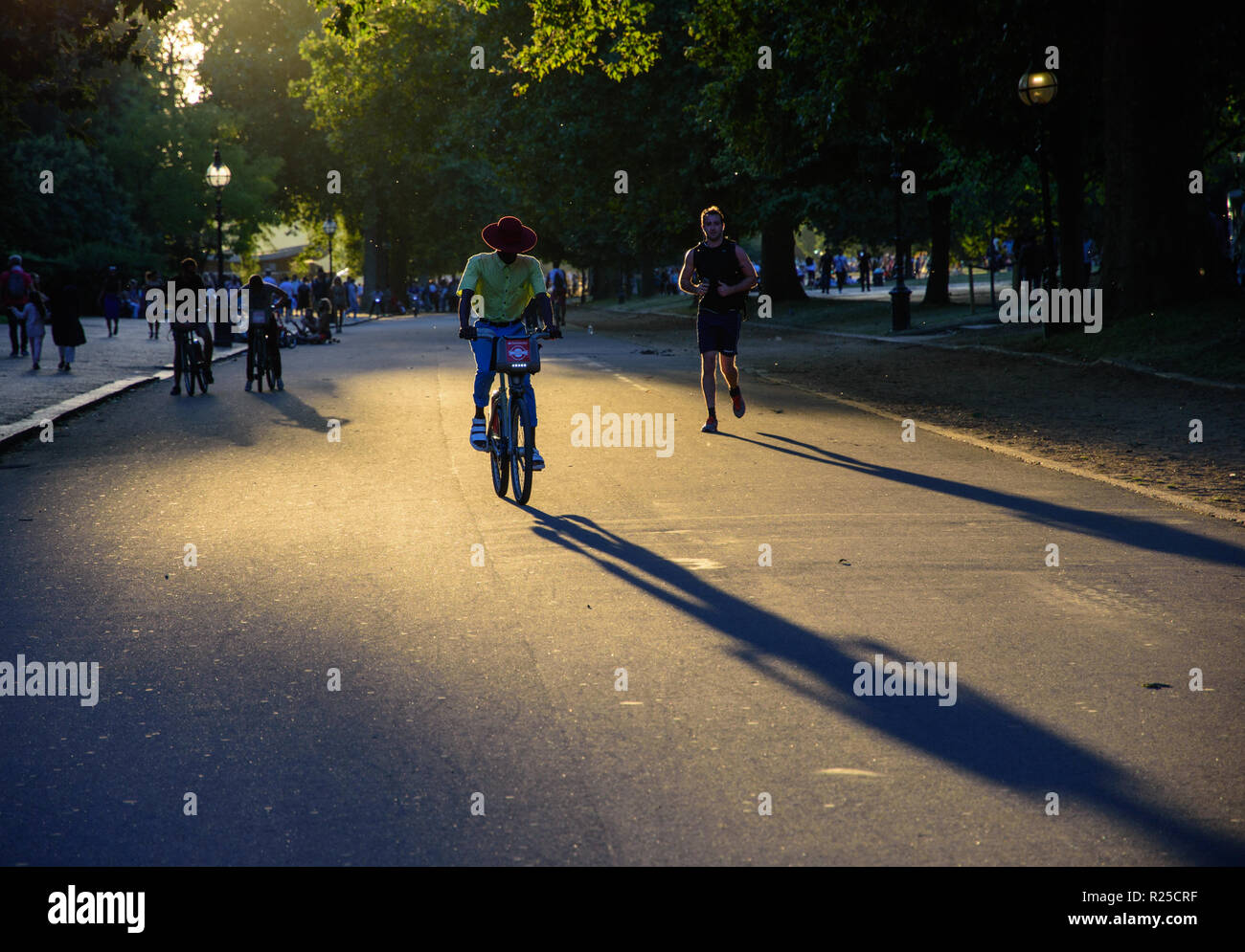 London, England, UK August 23, 2016 Tourists ride "Boris Bike" city hire bikes in London's