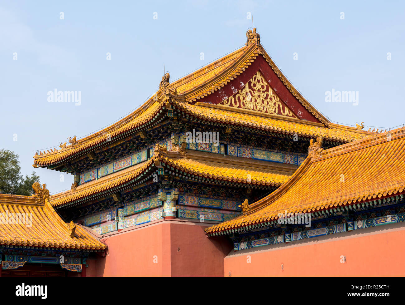 Details of roof and carvings in Forbidden City in Beijing Stock Photo