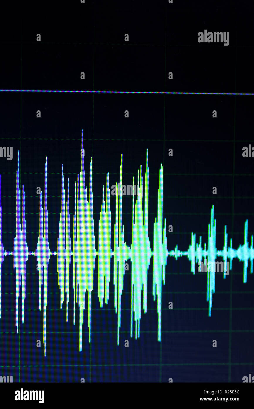 Audio sound wave studio editing computer program screen showings sounds