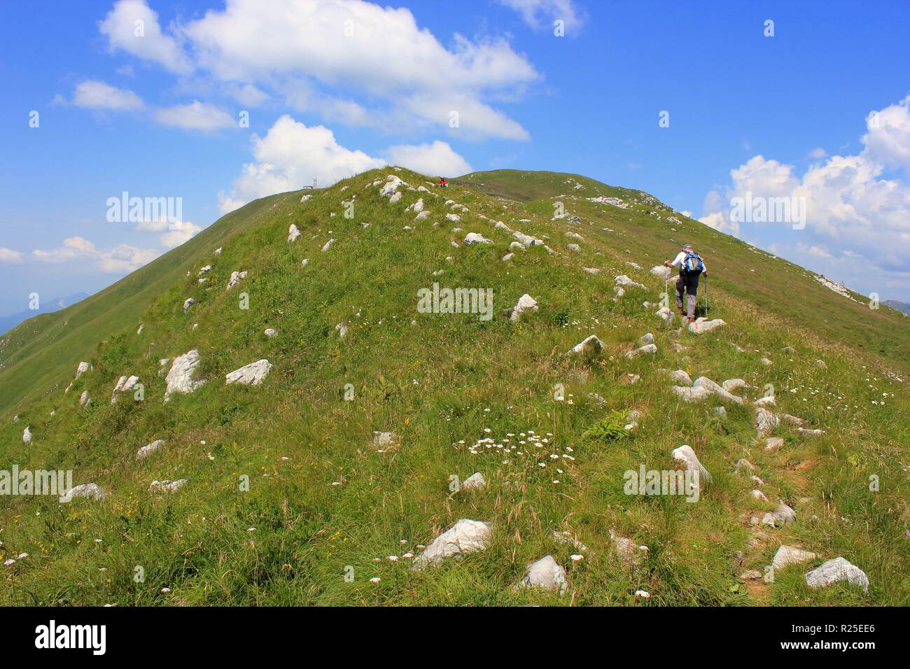 Alpine hiking path, Mount Kobariski (Kobarid) Stol, Julian Alps, Juliana Walking Trail, Slovenia Stock Photo