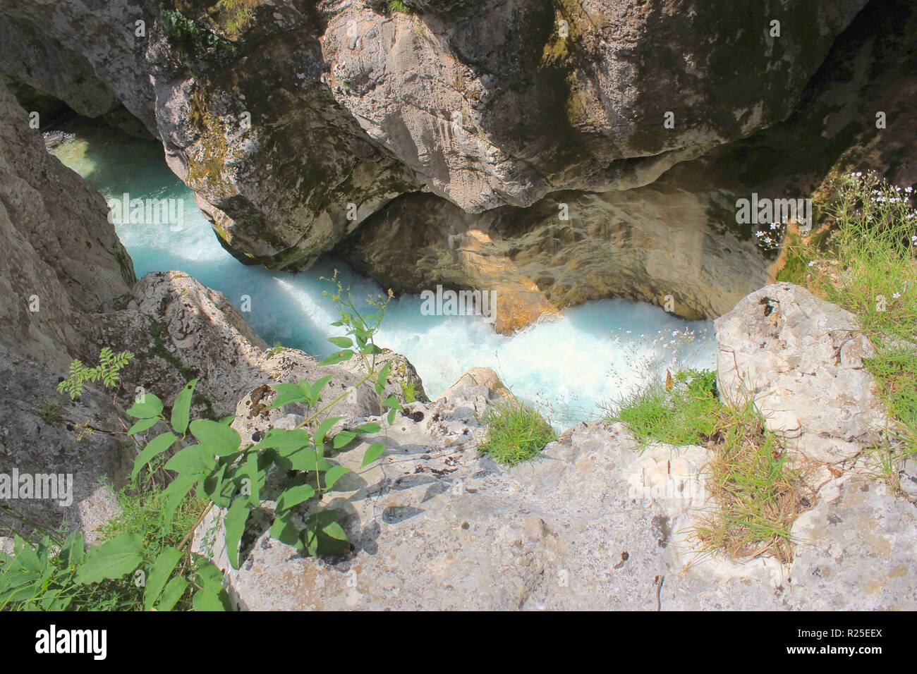 Riverbeds of Soca, Triglav National Park, Julian Alps,  Juliana Walking Trail, Alpe Adria trail, Slovenia, central Europe Stock Photo