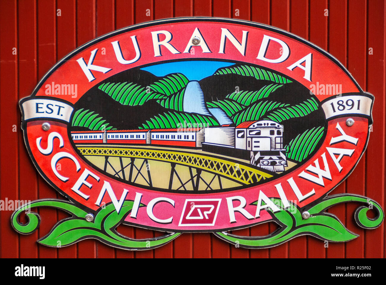Kuranda, Queensland, Australia December 4, 2009 Closeup of sign of the Kuranda Scenic Railway